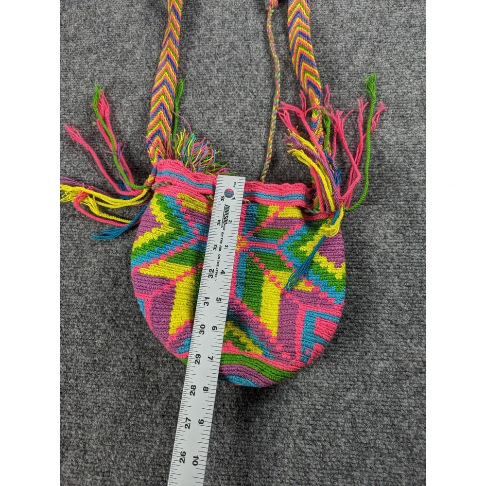 Handmade bohemian Wayuu tribe bag  with tassel details, geometric art